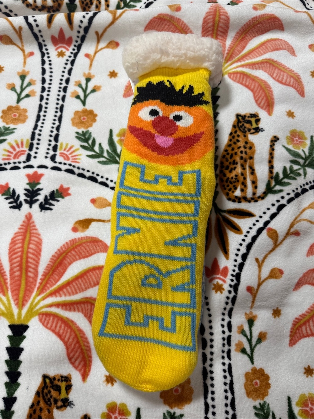Sesame Street Yellow Ernie and Bert women’s non skid Fleece-Cuff Socks